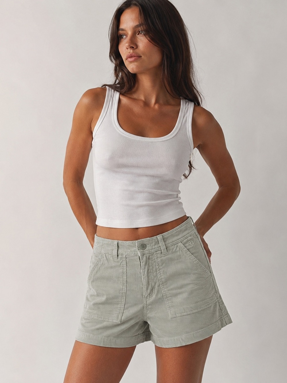 Hang Ten 80's Women 6 Sage Green Corduroy Shorts Pocket Surf Retro Casual